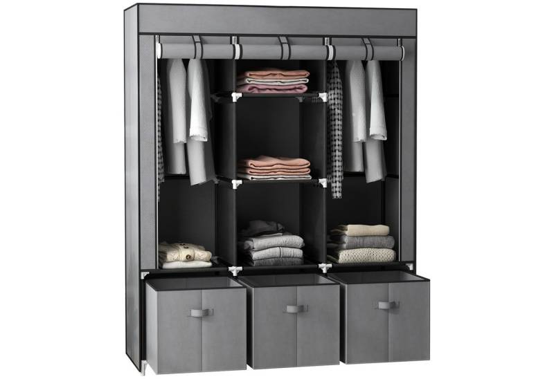 HOMCOM Stoffschrank Kleiderschrank mit Kleiderstangen und Schubladen (Faltbare Garderobe, 1-St., Faltschrank) Dunkelgrau, 125 x 43 x 162,5 cm von HOMCOM