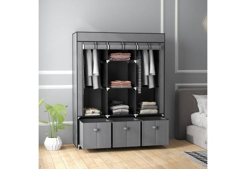 HOMCOM Stoffschrank Kleiderschrank mit Kleiderstangen und Schubladen (Faltbare Garderobe, 1-St., Faltschrank) Dunkelgrau, 125 x 43 x 162,5 cm von HOMCOM
