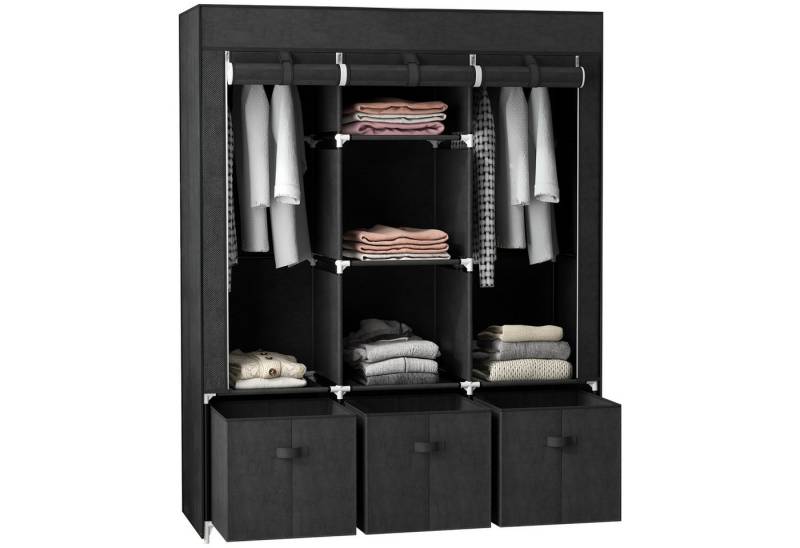 HOMCOM Stoffschrank Kleiderschrank mit Kleiderstangen und Schubladen (Faltbare Garderobe, 1-St., Faltschrank) Schwarz, 125 x 43 x 162,5 cm von HOMCOM