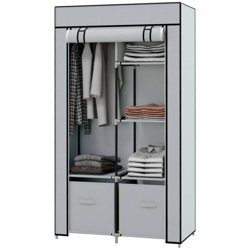 HOMCOM Stoffschrank mit 5 Fächern Reißverschluss Hellgrau 83 x 42,5 x 162,5 cm von HOMCOM