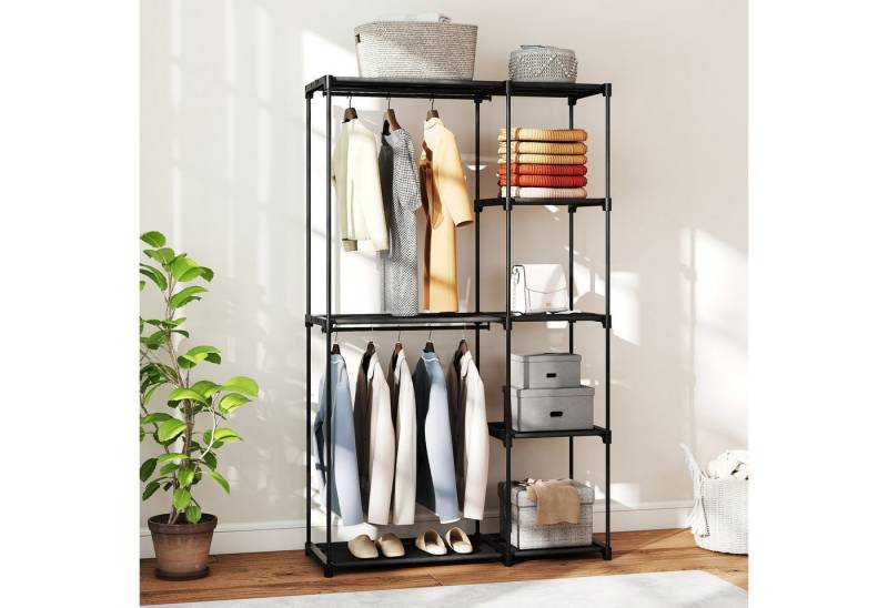 HOMCOM Stoffschrank mit Kleiderstange, Ablagen (Kleiderschrank, 1-St., Stoffkleiderschrank) für Schlafzimmer, Ankleidezimmer, 111 x 43 x 185 cm, Schwarz von HOMCOM