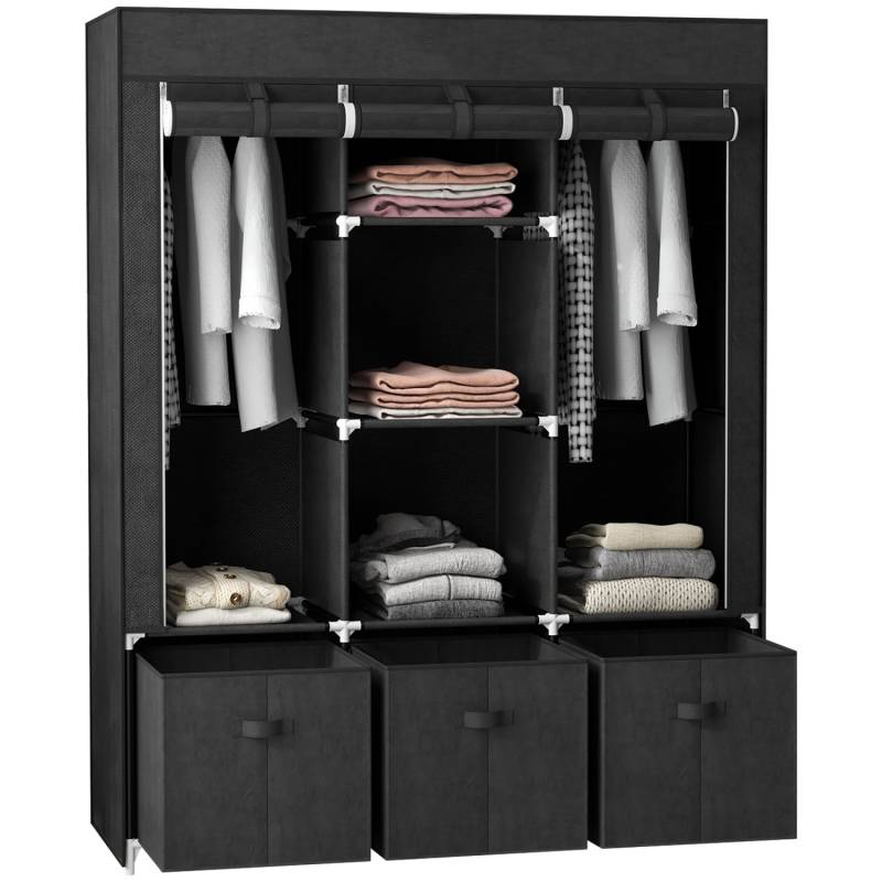 HOMCOM Stoffschrank mit Kleiderstangen Schubladen Faltbar Schwarz 125x43x162,5cm HOMCOM Stoffschrank mit Kleiderstangen Schubladen Faltbar Schwarz 125x43x162,5cm von HOMCOM