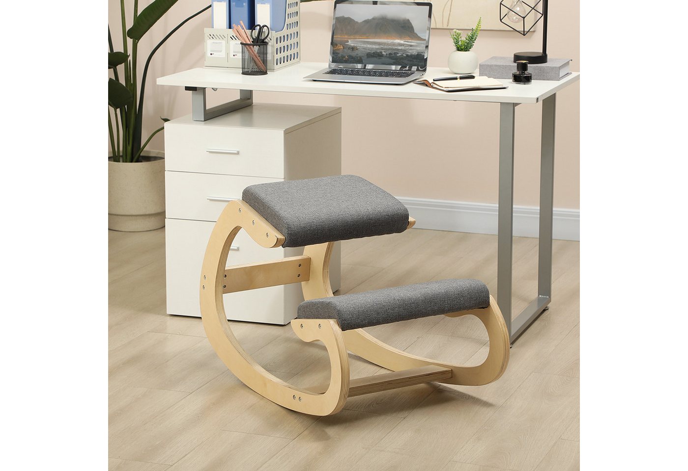 HOMCOM Stuhl Ergonomischer Kniehocker, Schaukelnder Kniestuhl (Schreibtischstuhl, 1 St), für Homeoffice, zur Verbesserung der Körperhaltung, Grau von HOMCOM