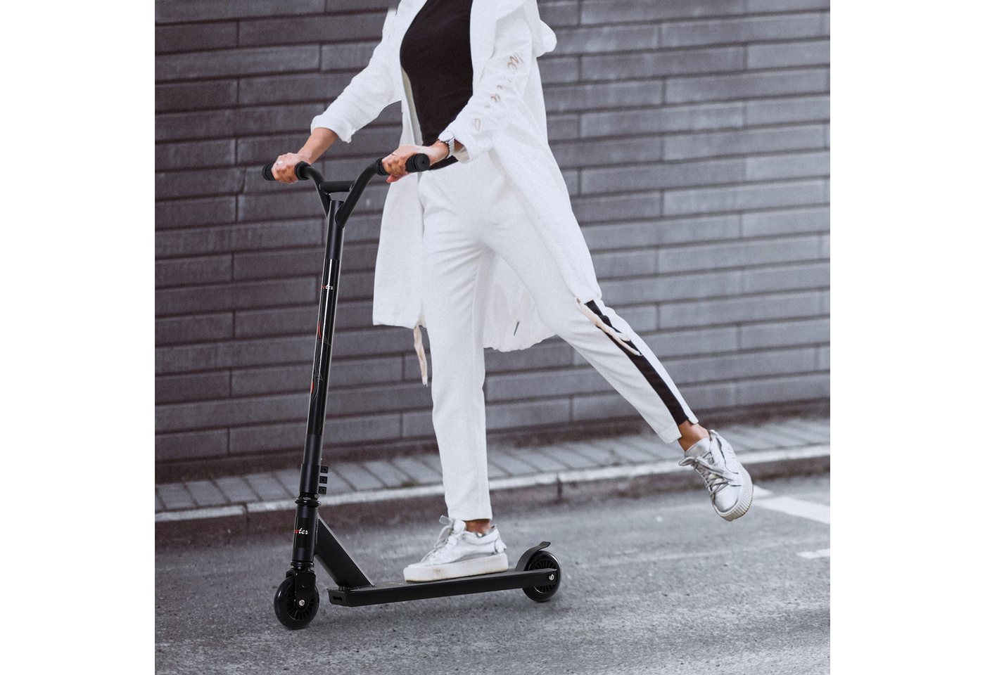 HOMCOM Stuntscooter Scooter mit 100mm PU-Rädern, (Roller, 1 tlg., Stuntroller), Alu, Schwarz 68 x 47,2 x 86 cm von HOMCOM