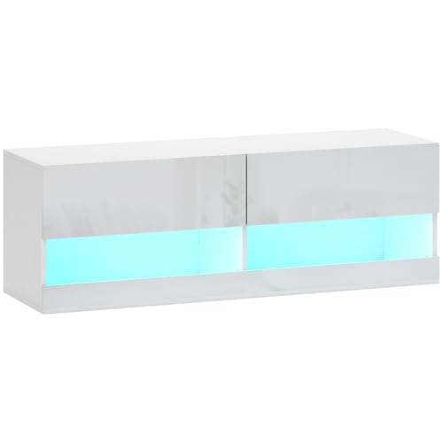 HOMCOM TV Board Fernsehtisch Hängeboard mit bunter LED-Beleuchtung 16 Blinkmodi Wandmontierter TV Schrank Kommode mit Schubladen und Offene Regale Hochglanz Weiß 120 x 35 x 40,5 cm HOMCOM TV Board Fernsehtisch Hängeboard mit bunter LED-Beleuchtung 16 Blinkmodi Wandmontierter TV Schrank Kommode mit Schubladen und Offene Regale Hochglanz Weiß 120 x 35 x 40,5 cm von HOMCOM