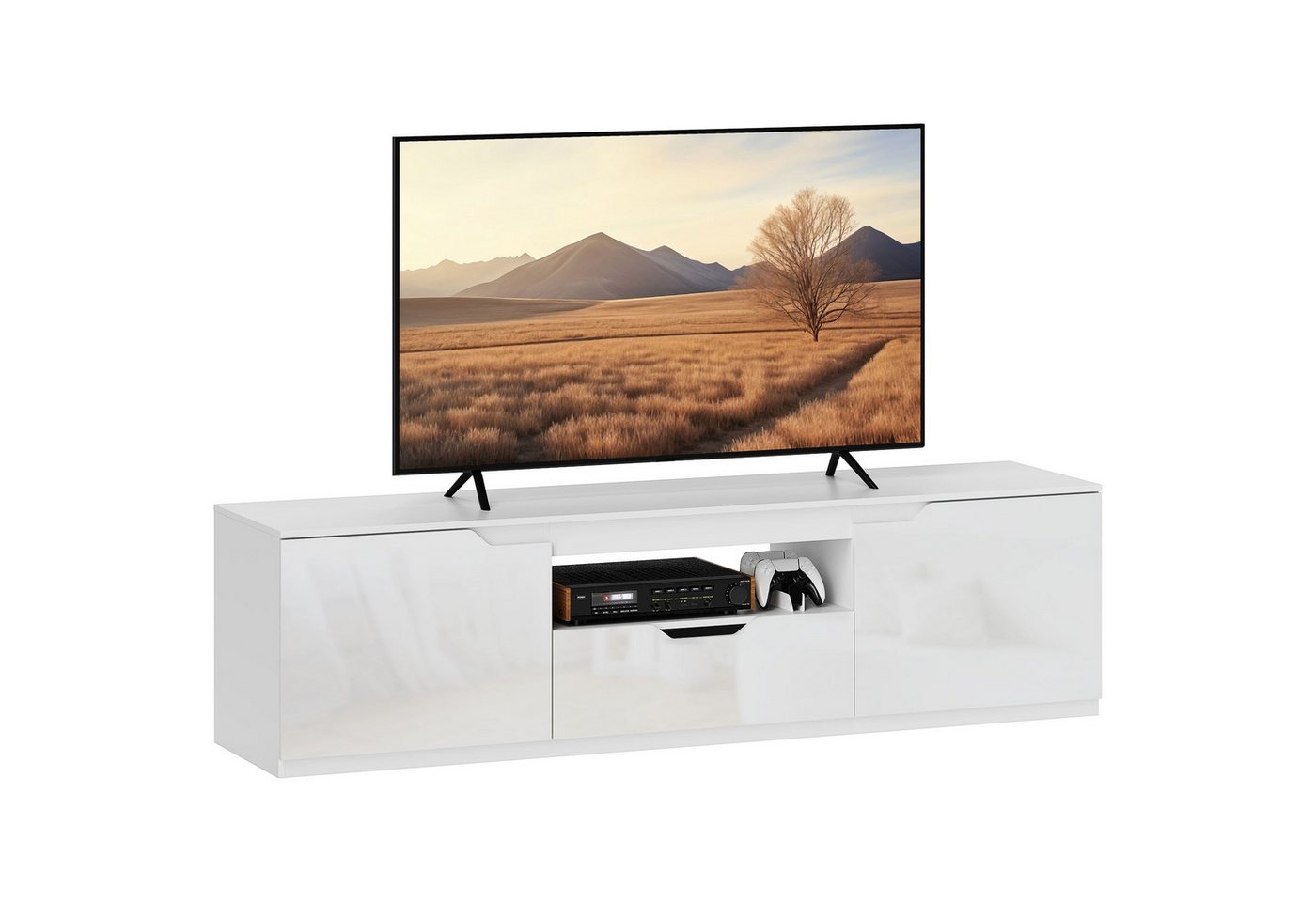 HOMCOM TV-Board TV Schrank Lowboard mit 2 Türen, Schublade (TV Board, 1 St., Fernsehtisch), mit Kabelmanagement für Wohnzimmer, Weiß von HOMCOM