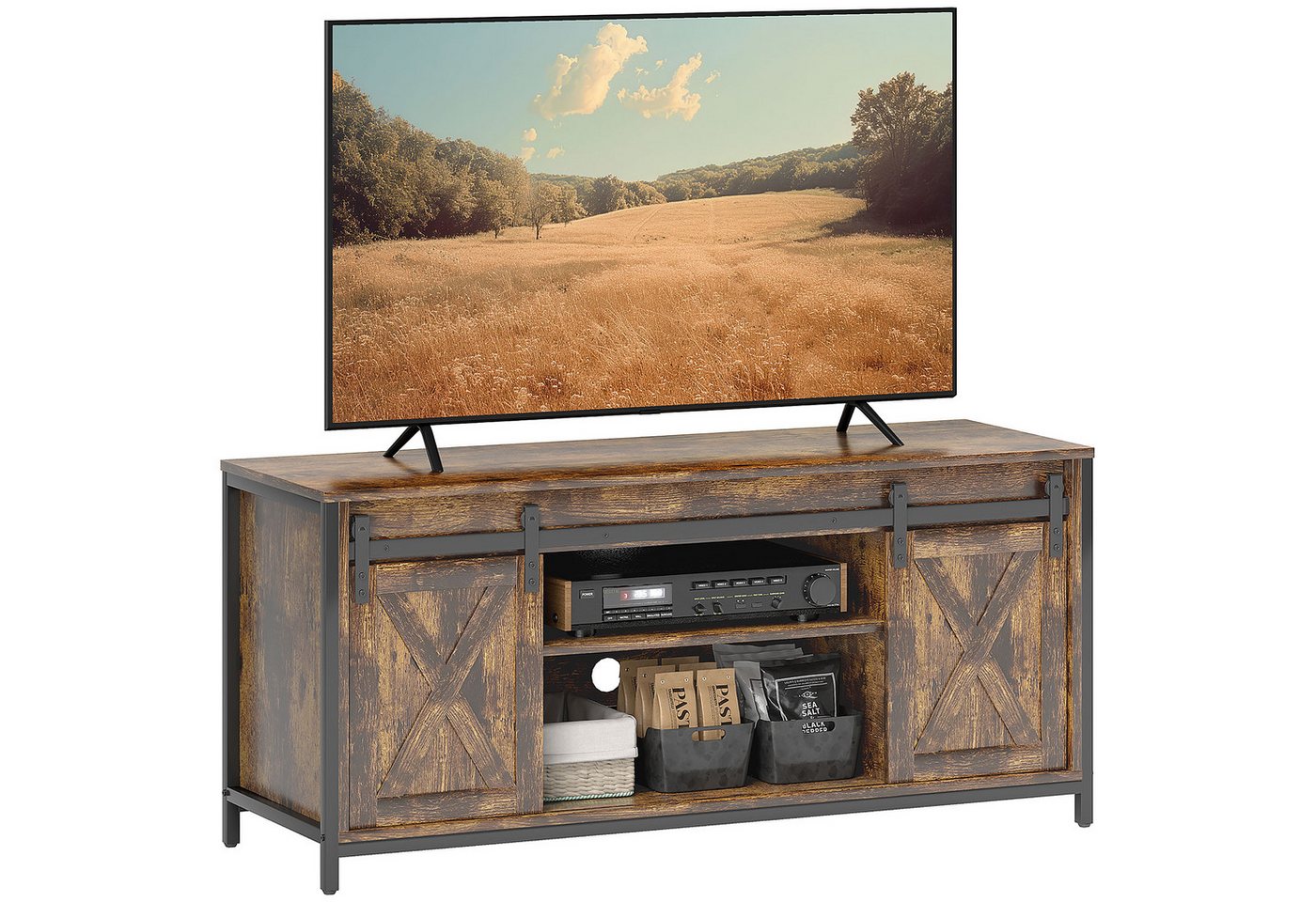 HOMCOM TV-Board für Fernseher bis zu 60 Zoll, mit 2 Schränken und 2 Regalebenen (Fernsehtisch, 1 St., TV-Schrank), für Wohnzimmer, 120 x 40 x 54 cm Braun von HOMCOM