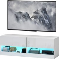 HOMCOM TV-Hängeschrank mit bunter LED-Beleuchtung, 16 Blinkmodi, Wandmontierter TV-Schrank, Kommode mit Schubladen, Offene Regale, 120 x 35 x 40,5 cm, Hochglanzweiß   Aosom von HOMCOM