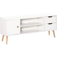 HOMCOM TV Lowboard Fernsehtisch Fernsehschrank für TV bis zu 50" mit Schrank 2 Schubladen Holzfüße Wohnzimmer Weiß 120 x 28 x 44 cm   Aosom von HOMCOM