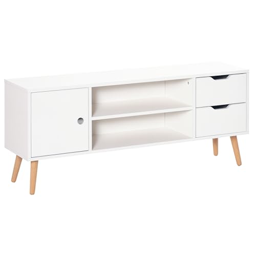 HOMCOM TV Lowboard Fernsehtisch Fernsehschrank für TV bis zu 50" mit Schrank 2 Schubladen Holzfüße Wohnzimmer Weiß 120 x 28 x 44 cm HOMCOM TV Lowboard Fernsehtisch Fernsehschrank für TV bis zu 50" mit Schrank 2 Schubladen Holzfüße Wohnzimmer Weiß 120 x 28 x 44 cm von HOMCOM