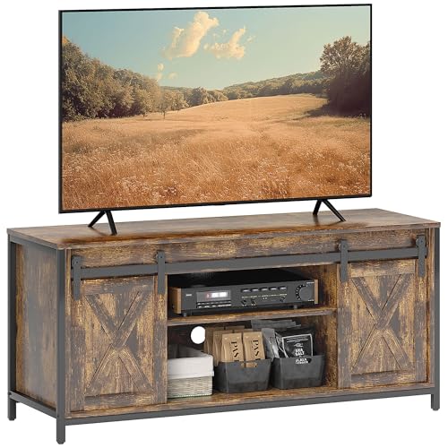 HOMCOM TV Schrank TV Board mit 2 Schiebetüren 120 cm lang TV Lowboard mit integriertes Kabelmanagement für Fernseher bis zu 60 Zoll Fernsehtisch TV-Regal für Wohnzimmer Braun 120 x 40 x 54 cm von HOMCOM