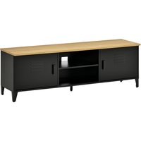 HOMCOM TV Lowboard TV Schrank Fernsehschrank Fernsehtisch TV-Regal Kommode bis zu 55" mit 2 Türen Regal Metall Holz Schwarz 150 x 40 x 50 cm   Aosom von HOMCOM