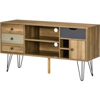 HOMCOM TV-Möbel TV-Bank bis 50 Zoll mit 4 Fächern 4 Schubladen 2 Kabeldurchführungen und 1 Schrank Haarnadelbeine Schwarz Metall - 120 x 39 x 64 cm   Aosom von HOMCOM
