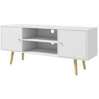 HOMCOM TV-Möbel TV-Bank im skandinavischen Stil 2 Türen 2 Fächer Beine aus Kiefernholz Spanplatten Weiß - 120 x 34 x 50 cm   Aosom von HOMCOM