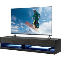 HOMCOM TV-Möbel wandmontiertes TV-Bank mit LED im modernen Stil - Schränke mit 2 Klappstüren und 2 Kabeldurchführungen - aus Holz Abmessungen 150L x 40B x 30H cm schwarz lackiert   Aosom von HOMCOM