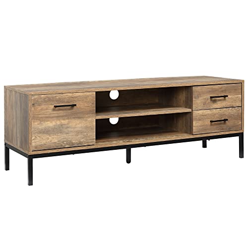 HOMCOM TV-Schrank, Fernsehschrank mit 2 Fächern, 2 Schubladen, Schrank, TV Board mit Kabelöffnung, TV Kommode für TV-Geräte bis zu 50 Zoll, TV Bank für Wohnzimmer, Metall, Kaffee, 132 x 39 x 45,5 cm HOMCOM TV-Schrank, Fernsehschrank mit 2 Fächern, 2 Schubladen, Schrank, TV Board mit Kabelöffnung, TV Kommode für TV-Geräte bis zu 50 Zoll, TV Bank für Wohnzimmer, Metall, Kaffee, 132 x 39 x 45,5 cm von HOMCOM