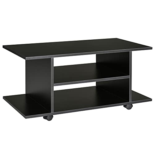 HOMCOM TV-Schrank Fernsehschrank Fernsehtisch Couchtisch TV Lowboard mit offenen Ablageflächen und 4 Rollen TV-Bank bis zu 42 Zoll Spanplatte Schwarz 80 x 40 x 40 cm HOMCOM TV-Schrank Fernsehschrank Fernsehtisch Couchtisch TV Lowboard mit offenen Ablageflächen und 4 Rollen TV-Bank bis zu 42 Zoll Spanplatte Schwarz 80 x 40 x 40 cm von HOMCOM