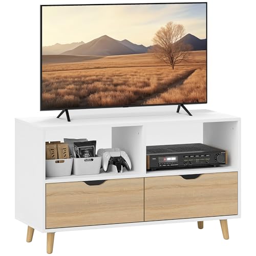 HOMCOM TV Schrank Lowboard mit 2 Ablage, Schublade, 99 cm lang Fernsehtisch für Fernseher, TV Board für Wohnzimmer, Weiß HOMCOM TV Schrank Lowboard mit 2 Ablage, Schublade, 99 cm lang Fernsehtisch für Fernseher, TV Board für Wohnzimmer, Weiß von HOMCOM