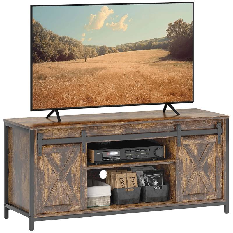 HOMCOM TV Schrank Spanplatte Stahl Rustikal Braun 120L x 40B x 54H cm von HOMCOM