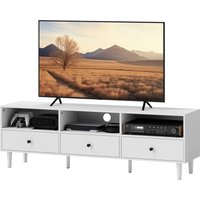 HOMCOM TV Schrank TV Board mit Schubladen, 3 offenen Fächern 140 cm lang TV Lowboard mit Kabelmanagement für Fernseher bis zu 75 Zoll Fernsehtisch für Wohnzimmer Weiß 140x34x45cm   Aosom von HOMCOM