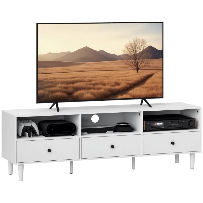 HOMCOM TV Schrank TV Board mit Schubladen 3 Offenen Fächern Weiß von HOMCOM