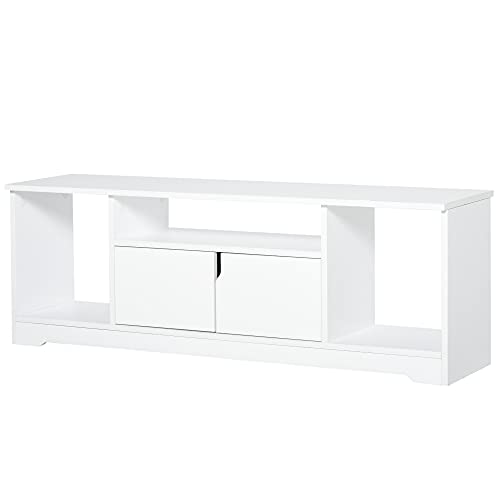 HOMCOM TV-Ständer, TV Schrank, TV-Kommode, Moderner Fernsehtisch mit Schrank und Offene Regale, Spanplatte, Weiß, 120 x 30 x 41cm von HOMCOM