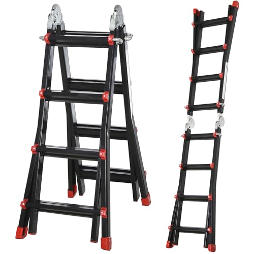 HOMCOM Teleskopleiter Klappleiter, 4m Aluminiumleiter Rutschfester Aluleiter A-Rahmen Teleskop Ausziehleiter bis 150 kg Belastbarkeit HOMCOM Teleskopleiter Klappleiter, 4m Aluminiumleiter Rutschfester Aluleiter A-Rahmen Teleskop Ausziehleiter bis 150 kg Belastbarkeit von HOMCOM