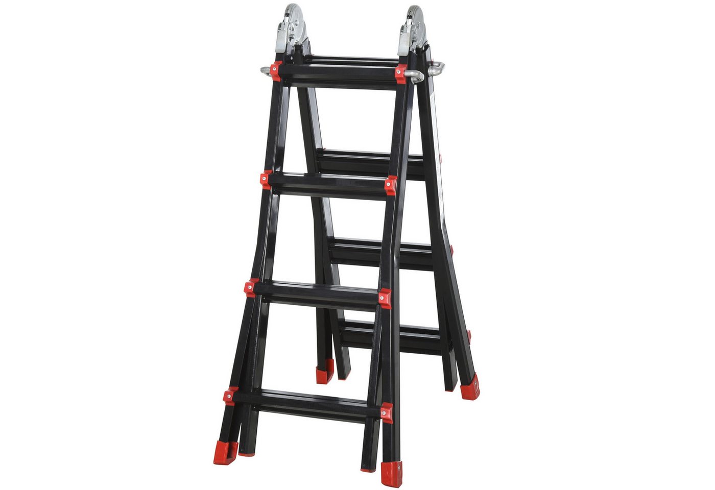 HOMCOM Teleskopleiter Klappleiter mit A-Rahmen (4m Aluminiumleiter, 1-St., Rutschfester Aluleiter), Teleskop Ausziehleiter bis 150 kg Belastbarkeit von HOMCOM