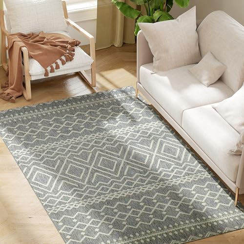 HOMCOM Teppich Flachgewebe Waschbar Anti-Rutsch Küchenteppich mit Boho-Design für Terrasse Balkon Wohnzimmer & Küche, 170 x 120 cm, Grau HOMCOM Teppich Flachgewebe Waschbar Anti-Rutsch Küchenteppich mit Boho-Design für Terrasse Balkon Wohnzimmer & Küche, 170 x 120 cm, Grau von HOMCOM
