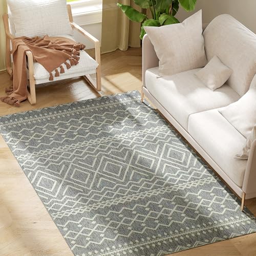 HOMCOM Teppich Flachgewebe Waschbar Anti-Rutsch Küchenteppich mit Boho-Design für Terrasse Balkon Wohnzimmer & Küche, 200 x 140 cm, Grau HOMCOM Teppich Flachgewebe Waschbar Anti-Rutsch Küchenteppich mit Boho-Design für Terrasse Balkon Wohnzimmer & Küche, 200 x 140 cm, Grau von HOMCOM