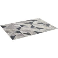 HOMCOM Moderner Teppich 170 x 120 cm  Trenddesign mit geometrischen Formen, Vliesbeschichtung, für Wohnzimmer Küche, Grau+Schwarz+Weiß  Aosom.de von HOMCOM