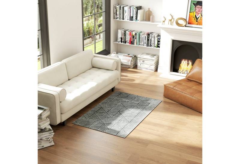 HOMCOM Teppich waschbar, Rechteckig, Höhe: 15 mm, für Wohnzimmer, Schlafzimmer, 150 x 80 cm Dunkelgrau von HOMCOM