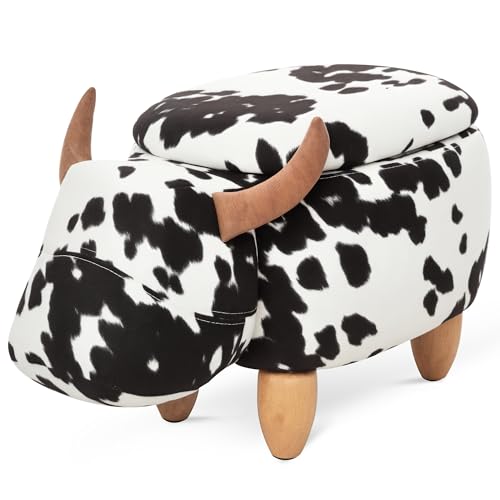 HOMCOM Tierhocker, Dekohocker mit Stauraum, Polsterhocker, Sitzhocker, Sitzbank mit Tier-Design, für Wohnzimmer, Schweinchen Fußbank, Schwarz+Weiß, 62 x 35 x 36 cm von HOMCOM
