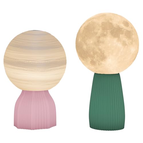 HOMCOM Tischlampe 2er Set LED Mond Tischleuchte USB-betriebenes Planeten Nachttischlampe Mondlampe mit 3 Lichtfarben, 10 einstellbaren Helligkeitsstufen Mondlicht für Wohnzimmer, Spielzimmer, Weiß von HOMCOM