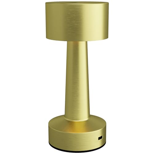 HOMCOM Tischlampe Aufladbare Tischleuchte mit 3 Lichtmodus, Dimmbare LED Nachttischlampe mit Touch-Schalter, Tragbare USB Schreibtischlampe für Schlafzimmer, Wohnzimmer, Metall, Gold von HOMCOM