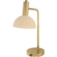 HOMCOM Tischleuchte, Tischlampe mit E14 Fassung, Nachttischlampe mit Rattan-Lampenschirm, 40 W Schreibtischlampe Natur+Bronze, inkl. LED-Birne von HOMCOM