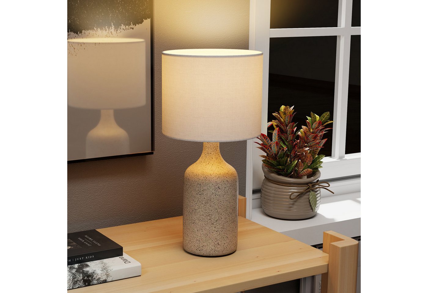 HOMCOM Tischleuchte Nachttischlampe mit Keramiksockel, Leinenschirm, Wippschalter, Ein-,Ausschalter, ohne Leuchtmittel, mit E27 Fassung, für Schlafzimmer Wohnzimmer, Sandbraun+Weiß HOMCOM Tischleuchte Nachttischlampe mit Keramiksockel, Leinenschirm, Wippschalter, Ein-,Ausschalter, ohne Leuchtmittel, mit E27 Fassung, für Schlafzimmer Wohnzimmer, Sandbraun+Weiß von HOMCOM