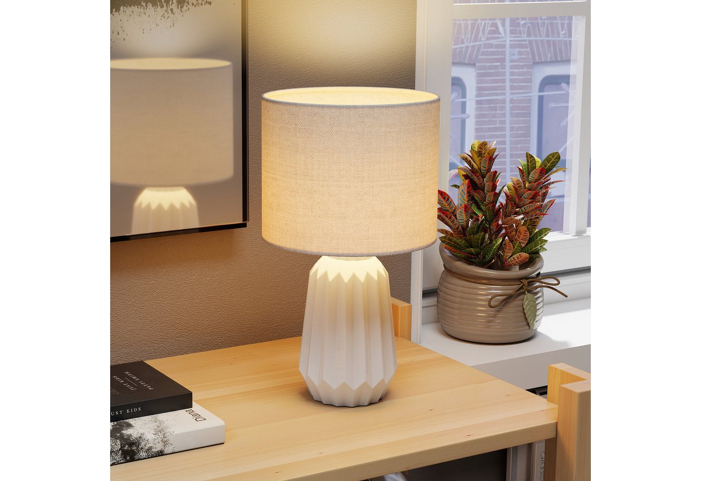 HOMCOM Tischleuchte Nachttischlampe mit Leinenschirm, Wippschalter, ohne Leuchtmittel, für Schlafzimmer Wohnzimmer, Weiß HOMCOM Tischleuchte Nachttischlampe mit Leinenschirm, Wippschalter, ohne Leuchtmittel, für Schlafzimmer Wohnzimmer, Weiß von HOMCOM