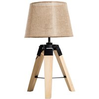 HOMCOM Tischleuchte Tischlampe Nachttischlampe E27 Leinenoptik, Kiefer+Polyester, 24x24x45cm (Beige) von HOMCOM