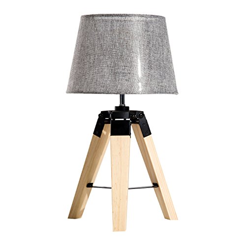 HOMCOM Tischleuchte Tischlampe Nachttischlampe Leinenoptik, Kiefer+Polyester, 24x24x45cm (Grau) von HOMCOM