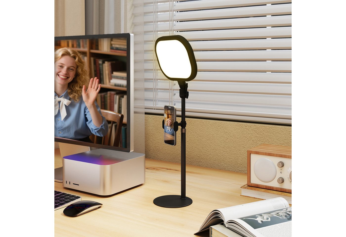 HOMCOM Tischleuchte dimmbare LED-Schreibtischlampemit Telefonhalterung, 5 Farbmodi, LED, für Schlafzimmer, Arbeitszimmer, Schwarz von HOMCOM