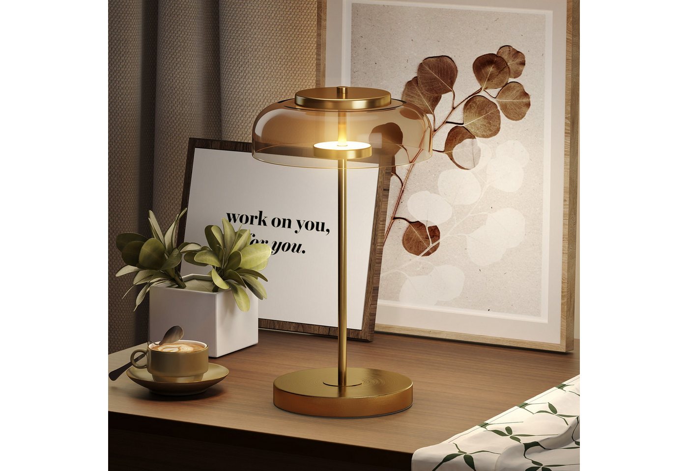 HOMCOM Tischleuchte mit warmem Metallsockel, LED, Tischlampe mit bernsteinfarbenem Glasschirm, Gold Ø23 x 40H cm HOMCOM Tischleuchte mit warmem Metallsockel, LED, Tischlampe mit bernsteinfarbenem Glasschirm, Gold Ø23 x 40H cm von HOMCOM