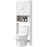 HOMCOM Toiletten-Überkopfschrank, WC-Überkopfschrank, Badezimmerschrank mit 2 Türen und offenem Regal 58,5L x 23B x 170H cm aus Holz - weiß   Aosom von HOMCOM