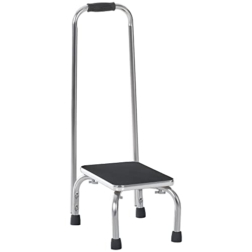 HOMCOM Trittbrett mit Haltestange - Sicherheitsstufe - Einstiegsstufe zur Badewanne - Plattform & Anti-Rutsch-Pads - verzinkter Stahl von HOMCOM