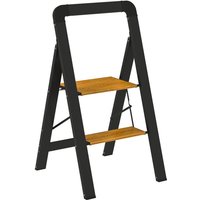 Homcom - Trittleiter Klapptritt mit 2 Stufen Stehleiter mit Griff, rutschfeste Plattform bis 150 kg Belastbar Aluminium Schwarz 44,5 x 48 x 86,3 cm von HOMCOM