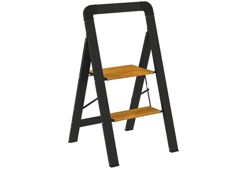 HOMCOM Trittleiter mit 2 Stufen, Griff, rutschfeste Plattform (Stehleiter, 1-St., Klapptritt), bis 150 kg Belastbar Aluminium Schwarz 44,5 x 48 x 86,3 cm von HOMCOM