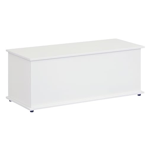 HOMCOM Truhe Aufbewahrungsbox Sitztruhe mit Stauraum Sicherheitsscharniere Holzkiste mit klappbarem Deckel für Wohnzimmer, Schlafzimmer, Spanplatte Weiß 100 x 40 x 40cm von HOMCOM