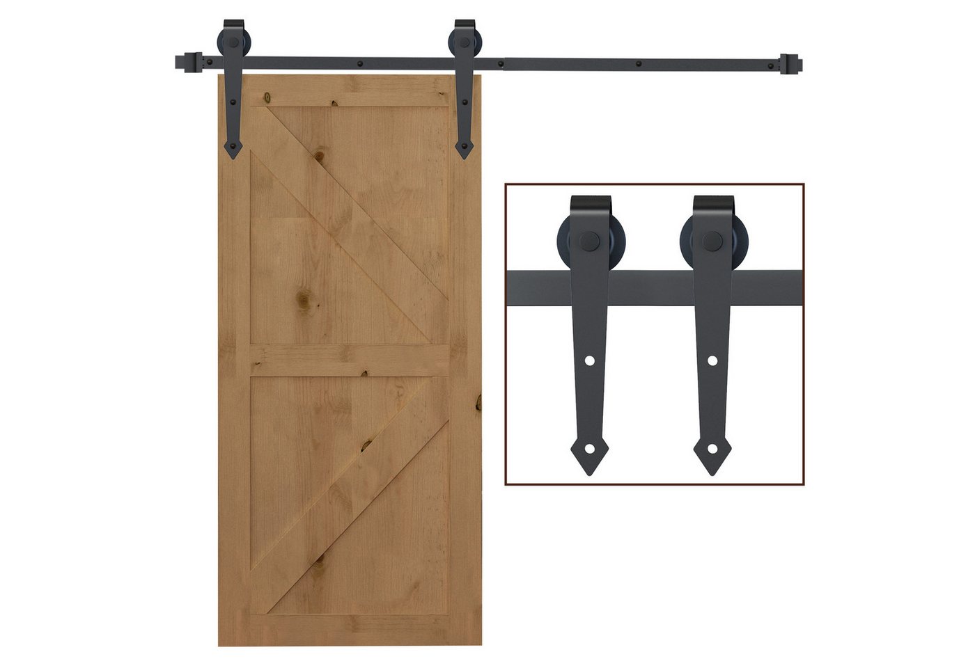 HOMCOM Türbeschlag 200 cm (Schiebetürsystem, 1 St., Schiebetüren-Beschlagsatz), aus Kohlenstoffstahl Braun von HOMCOM