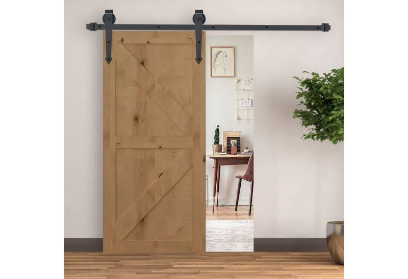 HOMCOM Türbeschlag 200 cm (Schiebetürsystem, 1 St., Schiebetüren-Beschlagsatz), aus Kohlenstoffstahl Braun von HOMCOM