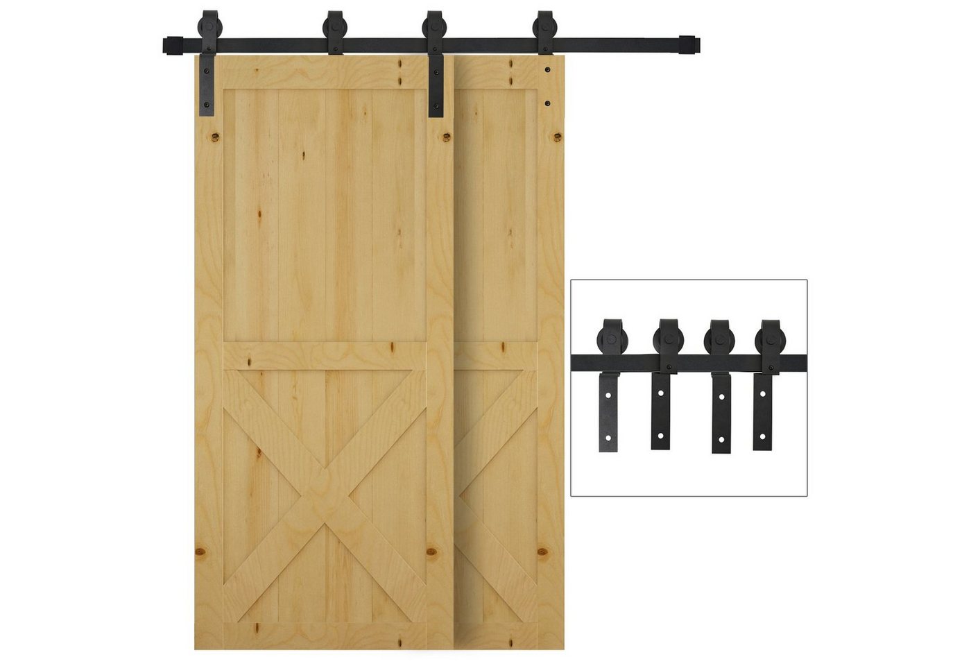 HOMCOM Türbeschlag Schiebetürsystem (Laufschiene, 1 St., Schiebetürbeschlag), für Holzschiebetür 9 Zubehör Schwarz von HOMCOM